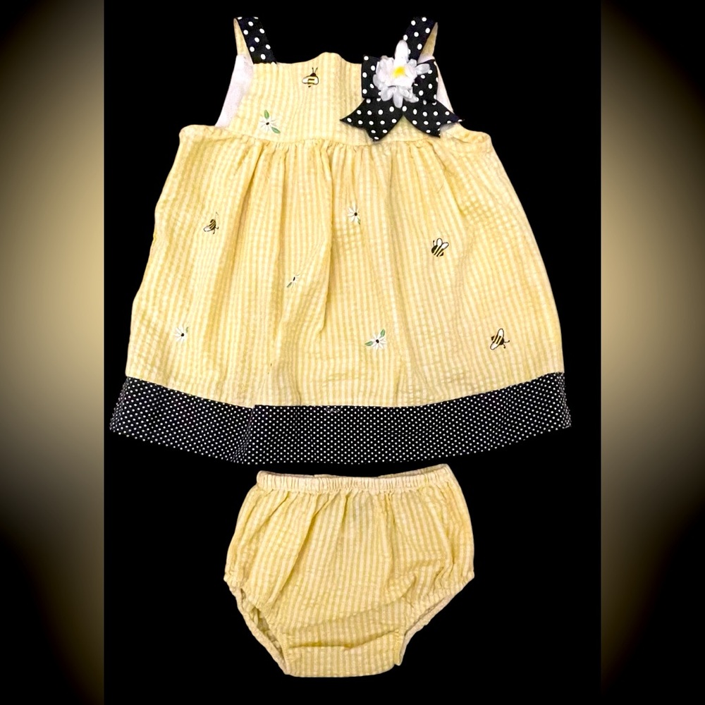 Rare Editions Yellow and Black Polka Dot Dress Set
